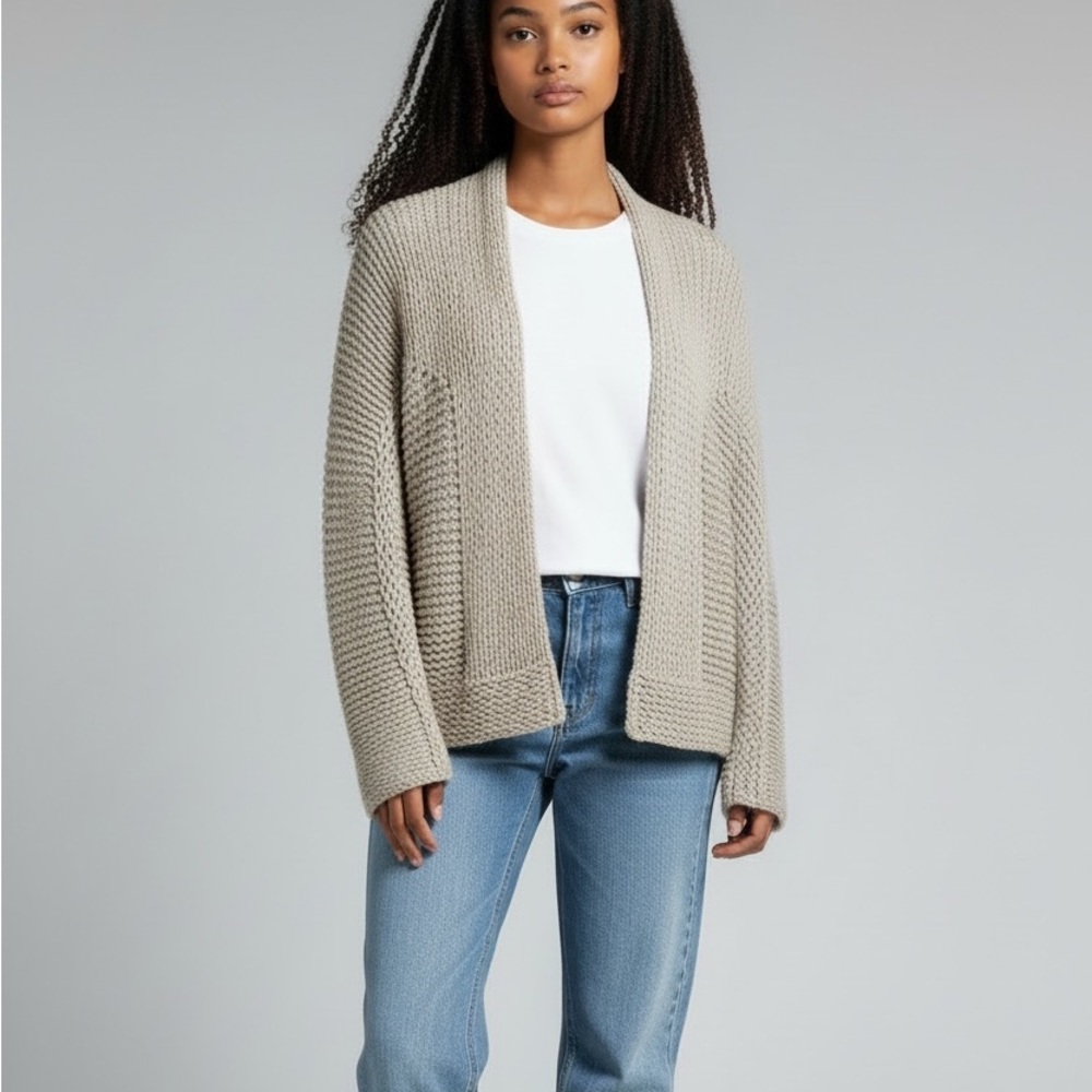 Theory chunky knit Cream beige cardigan 100% cotton minimalist SW 007